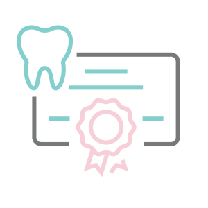 Icon of a certificate with a tooth symbol representing continuing education in orthodontics.