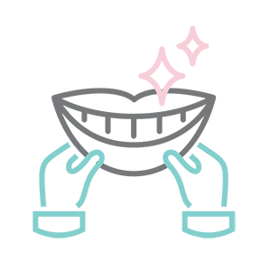 Icon of hands holding a smiling mouth with sparkling teeth representing orthodontic treatment options.